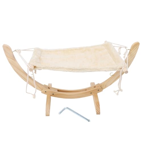 Niiyen Katzen Hängematte, Katzenhängematte aus Holz, erhöhte Haustier-Hängematte, Bettmöbel, Katzenhängematte Heizung Katzenbett für Kätzchen, Welpen, kleine Haustiere (Beige Short Plush) von Niiyen