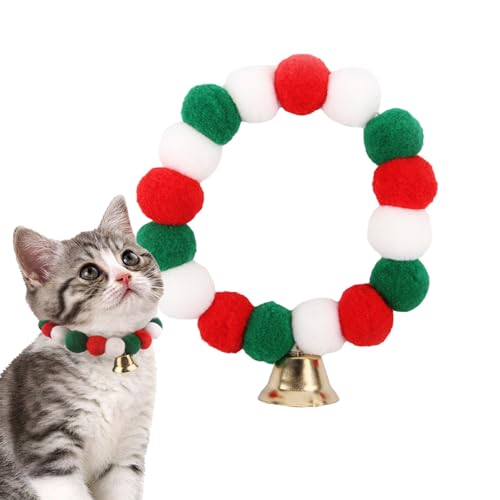 Elastisches Katzenhalsband Katzenweihnachtshalsband Plüschbälle Katzenhalsband mit Glöckchen Niedliche und tragbare Welpenhalsband-Plüschornamente,Katzenglockenhalsband für Feiertagsfest-Geburtstagsge von Niktule