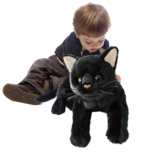 Gefülltes Katzenplüschtier, Schwarze Katze Stofftier,Weiche Plüsch-Kuschelpuppe mit Cartoon-Katze - Bequeme Plüschtierfigur zum Umarmen, Nickerchen Machen, Schlafen, Ausruhen von Niktule