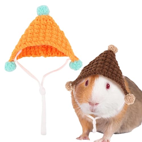 Haustierhüte für Kleintiere,Kleintierhut - 2 Stück gestrickte Hasenmützen mit verstellbarem Riemen - Niedlicher Hut für Eidechsen, Hamster, Bartagamen, Urlaubskostüm-Zubehör von Niktule