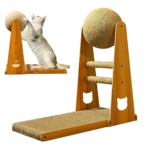 L-förmiger Katzenkratzer - Sisal-Katzenkratzbrett mit Katzenkratzball - Kratzfestes Sisal-Katzenkratzspielzeug, langlebiges Katzenbett, abnehmbares Katzenspielzeug für Hauskatzen Niktule von Niktule