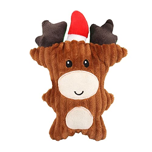Niktule Weihnachtshunde-Quietschspielzeug, weiche süße Haustiere, langlebiges Kuscheltier-Plüschspielzeug mit Quietschen, Schneemann-Elch-Braunbär-Gummibär, für kleine mittelgroße Hund von Niktule