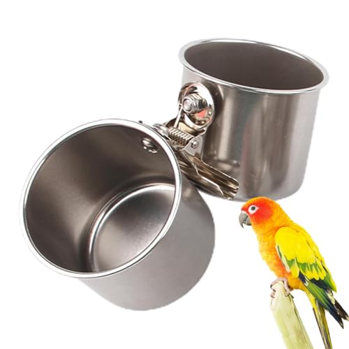 Papageienfütterungs-Doppelbecher,Papageienfütterungsbecher,Edelstahl-Coop-Cup-Vogelkäfig-Wassernapf - Papageien-Futterspender, Wasserkäfignäpfe, Futterwassernäpfe für Holzbarsche, von Niktule