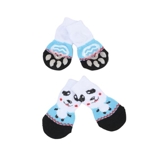 Nilioyul 4 Stück/Set Anti Rutsch Hundesocken – verhindern das Verkratzen des Bodens. Kratzfreie Polyester Pfoten stoppen das Lecken des Pfotenschutzes, Blau und weiß, L von Nilioyul