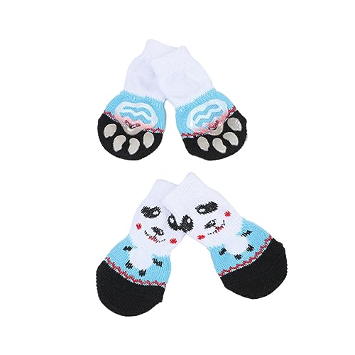 Nilioyul 4 Stück/Set Anti Rutsch Hundesocken – verhindern das Verkratzen des Bodens. Kratzfreie Polyester Pfoten stoppen das Lecken des Pfotenschutzes, Blau und weiß, S von Nilioyul