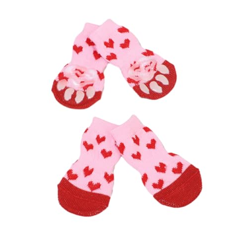 Nilioyul 4 Stück/Set Anti Rutsch Hundesocken – verhindern das Verkratzen des Bodens. Kratzfreie Polyester Pfoten stoppen das Lecken des Pfotenschutzes, hellrot, L von Nilioyul