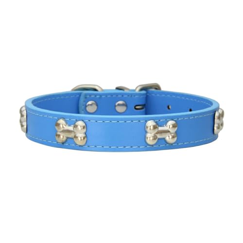 Nilioyul Bequemes und einfach zu tragendes Haustierhalsband in Knochenform. Mehrere Größen erhältlich. PU Hundehalsband in Knochenform. Halsband für Hunde, Blau, M von Nilioyul