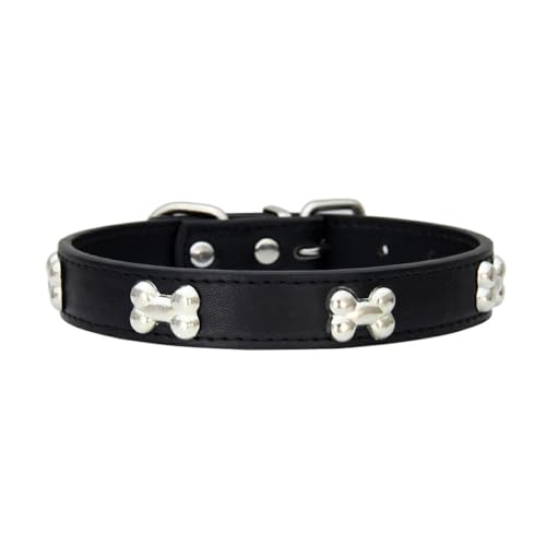 Nilioyul Bequemes und einfach zu tragendes Haustierhalsband in Knochenform. Mehrere Größen erhältlich. PU Hundehalsband in Knochenform. Halsband für Hunde, Schwarz, XL von Nilioyul