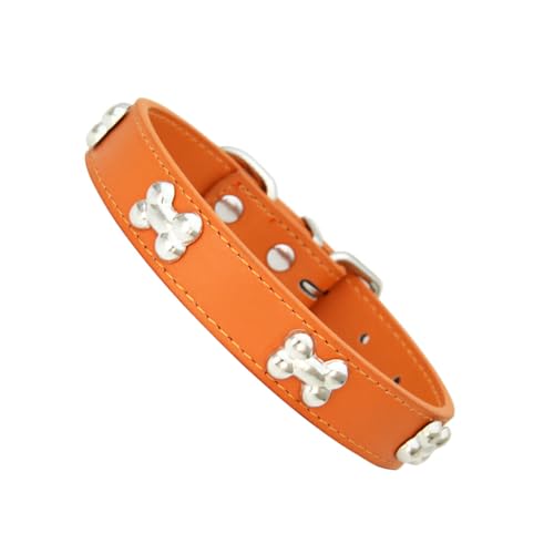 Nilioyul Bequemes und einfach zu tragendes Haustierhalsband in Knochenform. Mehrere Größen erhältlich. PU Hundehalsband in Knochenform. Halsband für Hunde, orange, L von Nilioyul