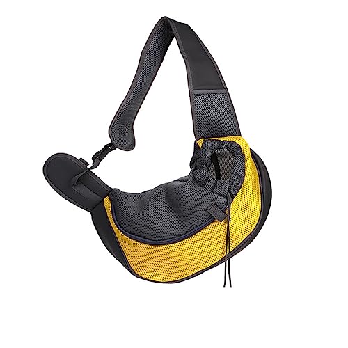 Nilioyul Haustier Tragetasche, verstellbares, atmungsaktives, flexibles Futter, einzelne Multi Pocket Umhängetasche für Outdoor Reisen, Picknicken, Gelb groß von Nilioyul