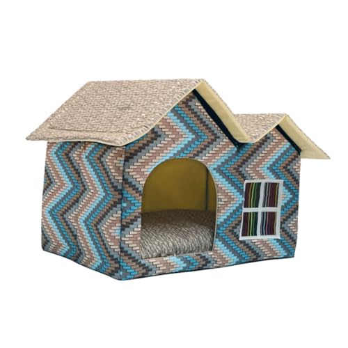 Nilioyul Niedliche Hunde und Katzenhütte aus Polyester bietet Wärme und Komfort für Haustiere. Einfache Montage der Hunde und Katzenhütte, Blau von Nilioyul