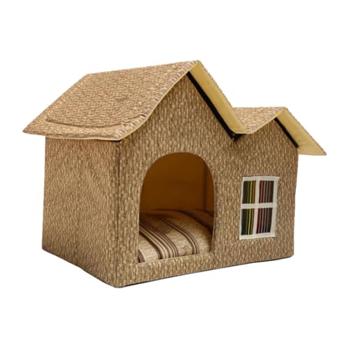 Nilioyul Niedliche Hunde und Katzenhütte aus Polyester bietet Wärme und Komfort für Haustiere. Einfache Montage der Hunde und Katzenhütte, golden von Nilioyul