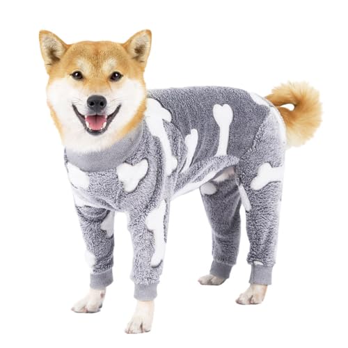 Nilioyul Plüsch Hunde Pyjama, der Ihren Hundefreund warm und gemütlich hält. Polyester Winter Hunde Overall, Hunde Winterkleidung, Hunde Pyjama, grau, XXL von Nilioyul