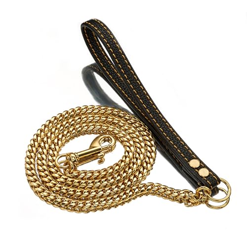 Nilioyul Präzisionsgefertigter Ledergriff, tragbares Leinenseil für Hunde und Katzen, Welpen, Hunde, Katzen, Training, Slip Halsband, Hundeleinen, Gold, 100cm von Nilioyul