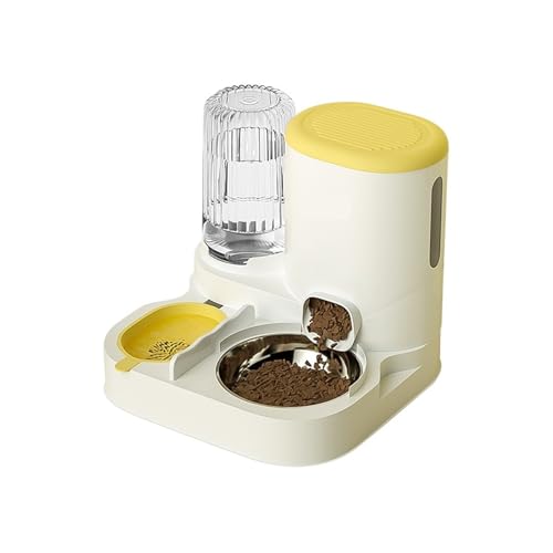 Automatischer Futterspender for Haustiere, 2-in-1, Trocken-Nass-Trennung, Futterbehälter for Katzen und Hunde, Wasserspender, große Kapazität, Hundenapf, Heimtierbedarf(Yellow) von Nilnyvda