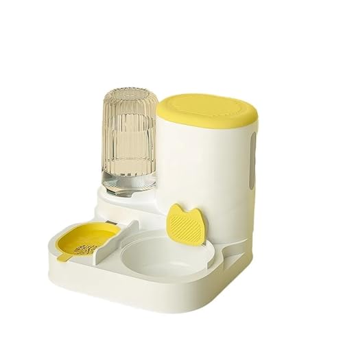 Automatischer Futterspender for Haustiere, 2-in-1, Trocken-Nass-Trennung, Futterbehälter for Katzen und Hunde, Wasserspender, große Kapazität, Hundenapf, Heimtierbedarf(Yellow-Standard) von Nilnyvda