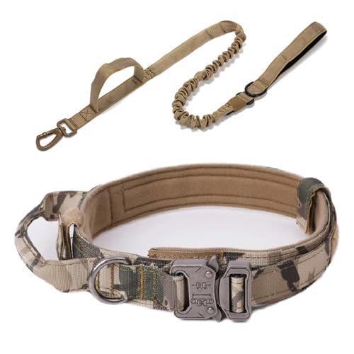 Hundehalsband- und Leinen-Set aus Nylon, strapazierfähiges Hundehalsband, reflektierende Leine, taktisches Hundetrainingshalsband, großes Hundeleinen-Set(Camouflage Set,M (36-48CM)) von Nilnyvda