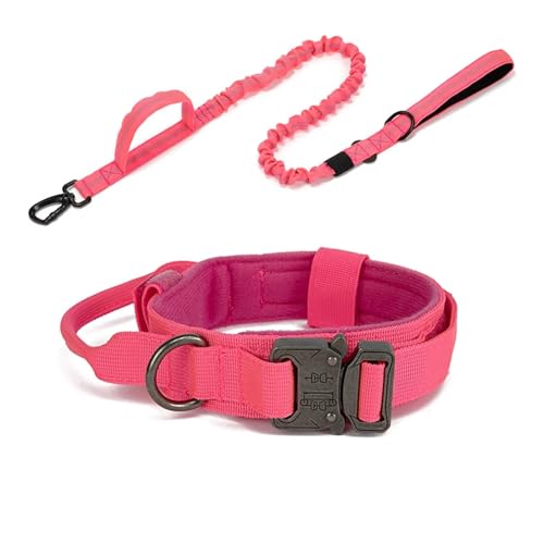 Hundehalsband- und Leinen-Set aus Nylon, strapazierfähiges Hundehalsband, reflektierende Leine, taktisches Hundetrainingshalsband, großes Hundeleinen-Set(Pink Set,XL (50-60CM)) von Nilnyvda