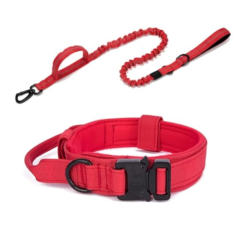 Hundehalsband- und Leinen-Set aus Nylon, strapazierfähiges Hundehalsband, reflektierende Leine, taktisches Hundetrainingshalsband, großes Hundeleinen-Set(Red Set,L (42-54CM)) von Nilnyvda