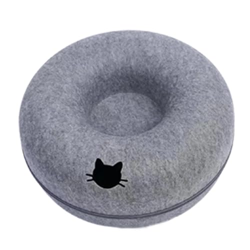 Nilnyvda Filz-Donut-Bett for Katzenhaus mit Entlüftungsloch, Hundebett, interaktives Spielspielzeug for Katzen for Verstecken, 2-in-1-Tunnel for Katzenbett(Dark Grey with Hole,L 60) von Nilnyvda