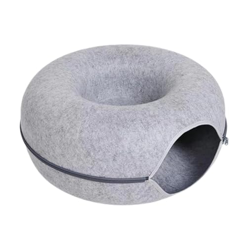 Nilnyvda Filz-Donut-Bett for Katzenhaus mit Entlüftungsloch, Hundebett, interaktives Spielspielzeug for Katzen for Verstecken, 2-in-1-Tunnel for Katzenbett(Light Grey,L 60) von Nilnyvda