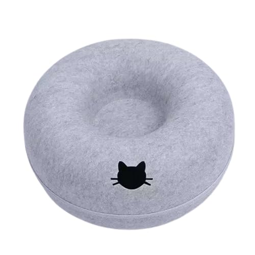 Nilnyvda Filz-Donut-Bett for Katzenhaus mit Entlüftungsloch, Hundebett, interaktives Spielspielzeug for Katzen for Verstecken, 2-in-1-Tunnel for Katzenbett(Light Grey with Hole,L 60) von Nilnyvda