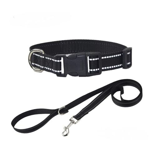 Nylon Dog Collar and Leash Set Pet Collars Leash for Small Medium Large Dogs Dog Accessories for Small Dogs(Black Set,L 2.5(39-60CM)) von Nilnyvda