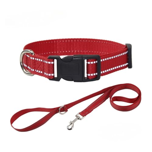 Nylon Dog Collar and Leash Set Pet Collars Leash for Small Medium Large Dogs Dog Accessories for Small Dogs(Red Set,XS 1.5(19-28CM)) von Nilnyvda