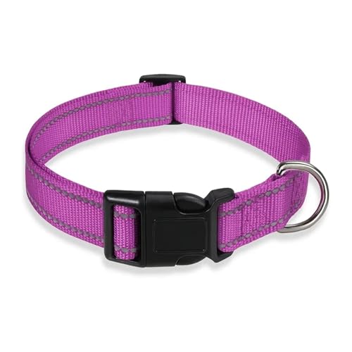 Reflective Dog Collar Strap with Adjustable Safety Nylon Pet Collar Pet Traction Rope Suitable for Small and Medium-Sized Pets(Purple,L 2.5cm(40-60cm)) von Nilnyvda