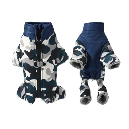 Winter Dog Jumpsuits for Small Medium Dogs Windproof Waterproof Fleece Warm with D-Ring Puppy Clothes Pet Elasticity Coat Jacket(Blue Camouflage,L) von Nilnyvda