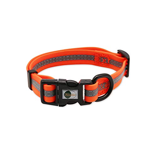 NIMBLE Hundehalsband, wasserdicht, geruchshemmend, langlebig, verstellbar, PVC und Polyester, weich mit reflektierendem Stoff, gestreift, Größe S/M/L (S (24-36 cm), Orange) von Nimble