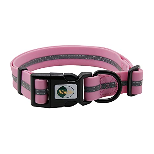 NIMBLE Hundehalsband, wasserdicht, geruchshemmend, langlebig, verstellbar, PVC und Polyester, weich mit reflektierendem Stoff, gestreift, Größen S/M/L (S (24-36 cm), Lavendel) von Nimble