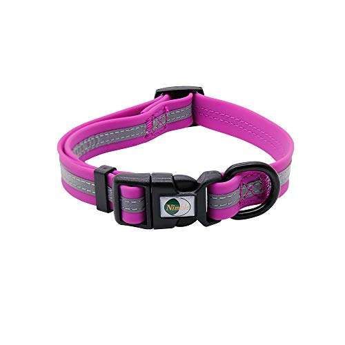 NIMBLE Hundehalsband, wasserdicht, geruchshemmend, langlebig, verstellbar, PVC und Polyester, weich mit reflektierendem Stoff, gestreift, Größen S/M/L (S (24-36 cm), Rose Purple) von Nimble