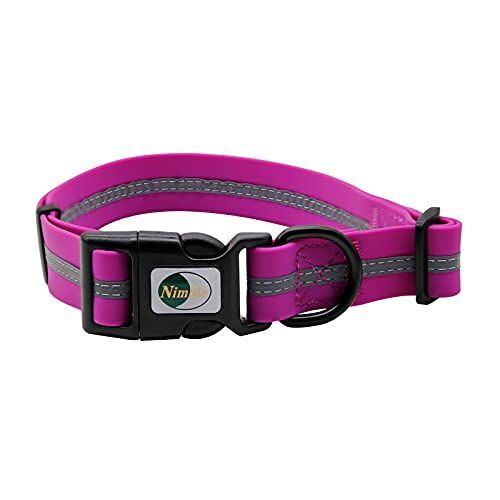 NIMBLE Hundehalsband, wasserdicht, geruchshemmend, langlebig, verstellbar, PVC und Polyester, weich mit reflektierenden Stoffstreifen, Größe S/M/L, Größen L (39-62 cm), Roséviolett von Nimble