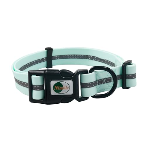 NIMBLE Hundehalsband, wasserdicht, verstellbar, reflektierend, langlebig, flexibel, polybeschichtet, Nylon, 9 Farben in Größe S/M/L (Hellblau, Größe L (40 - 62 cm) von Nimble