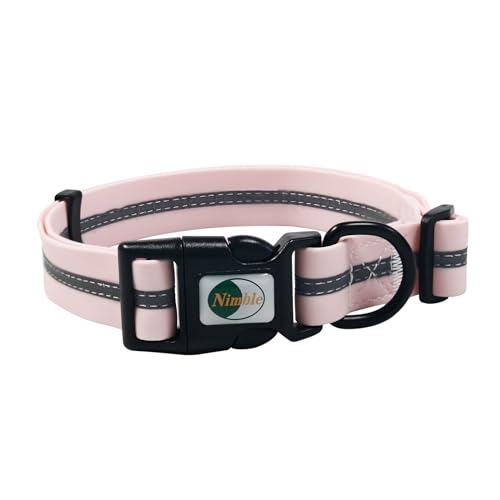 NIMBLE Hundehalsband, wasserdicht, verstellbar, reflektierend, langlebig, flexibel, polybeschichtet, Nylon, 9 Farben in Größe S/M/L (Hellrosa, Größe L (40 - 62 cm) von Nimble