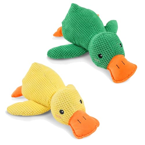 Nimedala Anti Stress Ente Für Hunde, Antistressente Für Hunde, Pfotenstern Anti Stress Ente, Hundespielzeug Ente, Beruhigende Ente Für Hunde, Stofftier-Hundespielzeug (L,Yellow+Green) von Nimedala