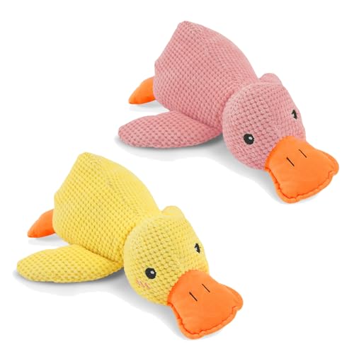 Nimedala Anti Stress Ente Für Hunde, Antistressente Für Hunde, Pfotenstern Anti Stress Ente, Hundespielzeug Ente, Beruhigende Ente Für Hunde, Stofftier-Hundespielzeug (L,Yellow+Pink) von Nimedala