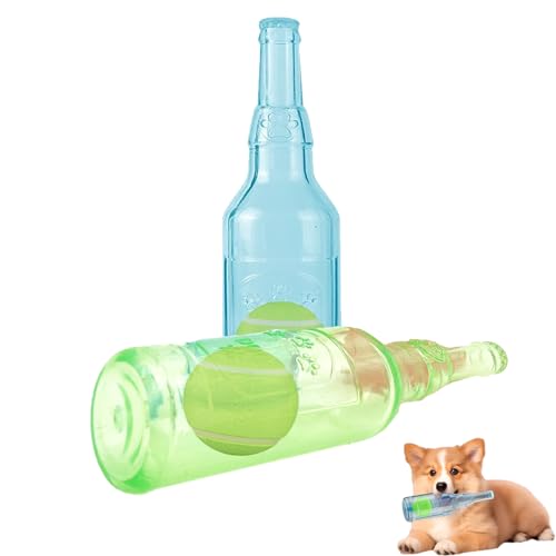 Nimedala Crunchnplay-Flaschenspielzeug, Wasserflaschen-Hundespielzeug mit Tennisball, quietschendes Hundespielzeug, interaktives Hundespielzeug (19.5 * 5.5cm,Green+Blue) von Nimedala