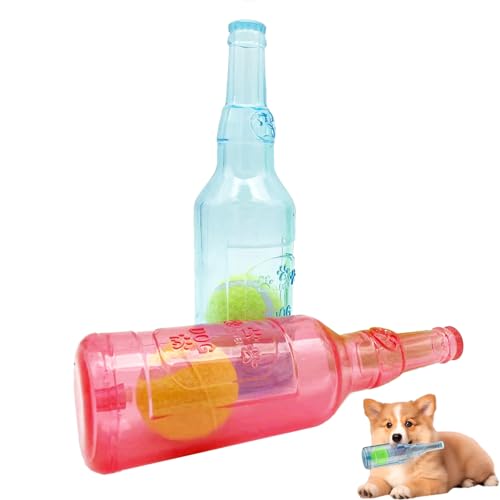 Nimedala Crunchnplay-Flaschenspielzeug, Wasserflaschen-Hundespielzeug mit Tennisball, quietschendes Hundespielzeug, interaktives Hundespielzeug (19.5 * 5.5cm,Red+Blue) von Nimedala