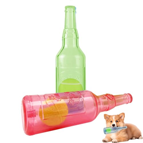 Nimedala Crunchnplay-Flaschenspielzeug, Wasserflaschen-Hundespielzeug mit Tennisball, quietschendes Hundespielzeug, interaktives Hundespielzeug (19.5 * 5.5cm,Red+Green) von Nimedala