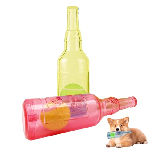 Nimedala Crunchnplay-Flaschenspielzeug, Wasserflaschen-Hundespielzeug mit Tennisball, quietschendes Hundespielzeug, interaktives Hundespielzeug (19.5 * 5.5cm,Red+Yellow) von Nimedala