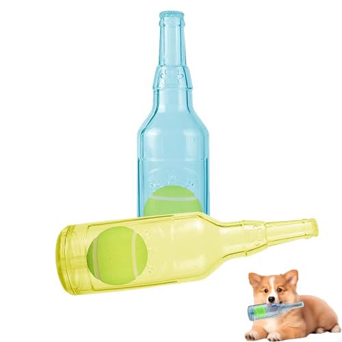 Nimedala Crunchnplay-Flaschenspielzeug, Wasserflaschen-Hundespielzeug mit Tennisball, quietschendes Hundespielzeug, interaktives Hundespielzeug (19.5 * 5.5cm,Yellow+Blue) von Nimedala