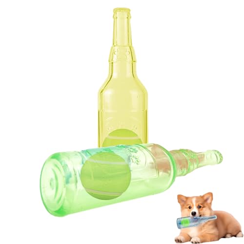 Nimedala Crunchnplay-Flaschenspielzeug, Wasserflaschen-Hundespielzeug mit Tennisball, quietschendes Hundespielzeug, interaktives Hundespielzeug (19.5 * 5.5cm,Yellow+Green) von Nimedala