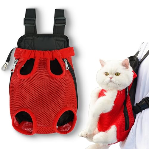 Nimedala Furry Pawsy Carrier, Furry Pawsy Cat Carrier, Hunde-/Katzen-Rucksack, Haustier-Tragetasche mit verstellbaren Gurten (L,Red) von Nimedala