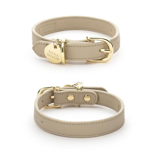 Copenhagen Hundehalsband, veganes Leder, Farbe: Beige, Größe M von Nina Woof