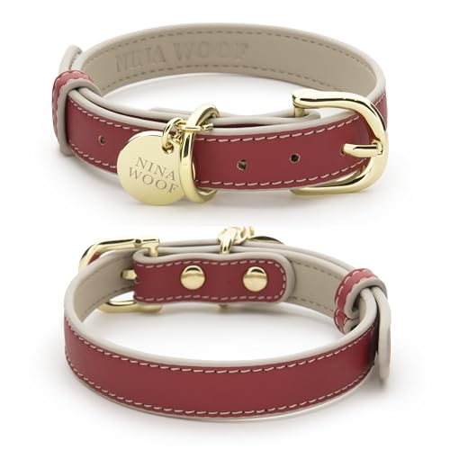 NINA WOOF Copenhagen Hundehalsband aus Leder, handgefertigt aus veganem, weichem Leder, rund, gepolstertes Halsband mit verstellbarer Schnalle für extra kleine, kleine, mittelgroße und große Hunde, von Nina Woof