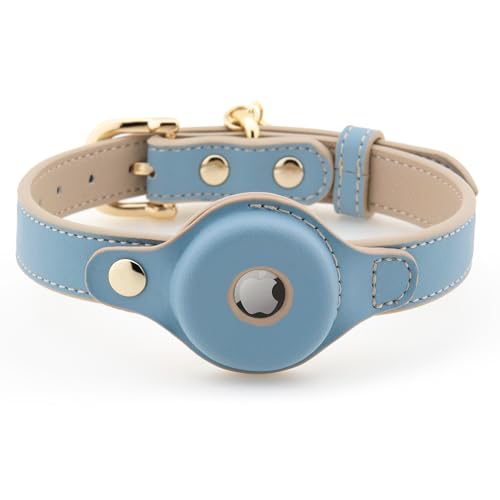 NINA WOOF Cupertino Airtag Hundehalsband, echtes veganes Leder, Air Tag Hundehalsband mit strapazierfähigem und weich gepolstertem Material für kleine Hunde, Blau (S (Hals: 30,5 x 38,1 cm) von Nina Woof