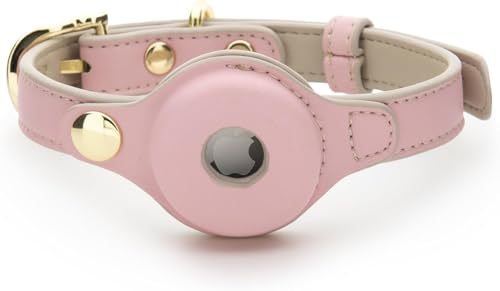 Cupertino Hundehalsbänder, Geschirre & Leinen aus veganem Leder mit Hunde-Tracker-Gerätehalter, verstellbares Hundehalsband (groß, Rosa) von Nina Woof