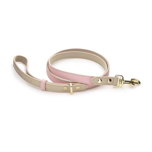 NINA WOOF Cupertino Hundeleine aus Leder, schmale Leine mit verstärkten Beschlägen, Leine für Hunde mit europäischem Design, Geschirre und Leinen, Rosa, 1,2 m von Nina Woof